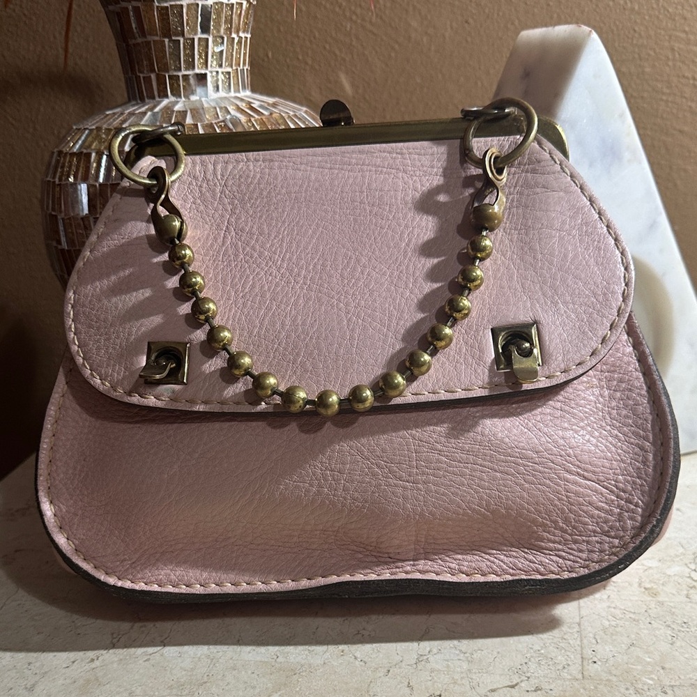 VINTAGE ROGER VAN S  PINK LEATHER BAG with Chain Handle